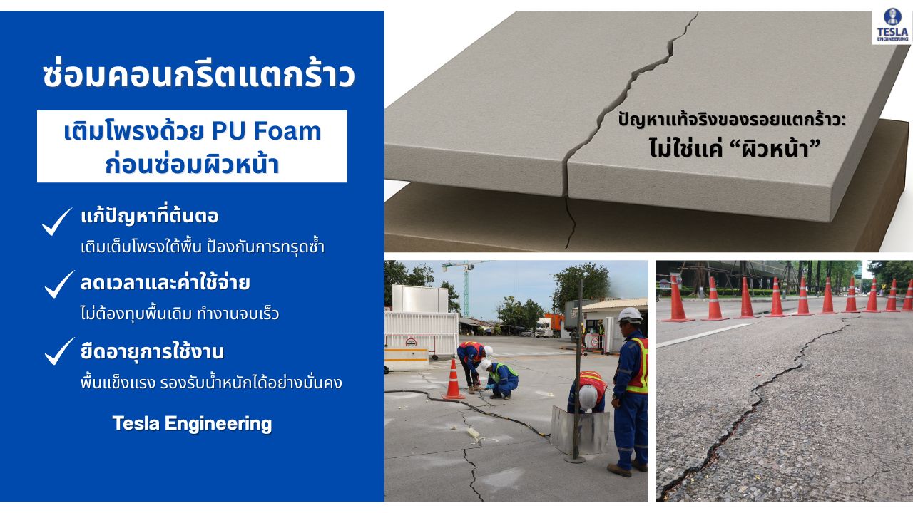ซ่อมพื้นคอนกรีตแตกร้าว ด้วย PU Foam