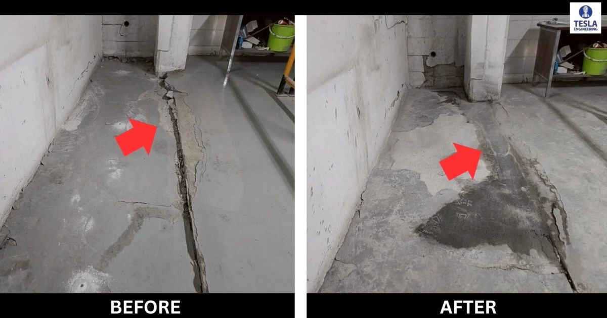 หลังฉีด PU Foam พื้นถูกยกกลับมาอยู่ในระดับเดิมอย่างแม่นยำ